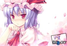 Tags: 1920x1080, anime, blue, blush, eyes, fang, flowers, hair, hat, petals, red, remilia, scarlet, touhou, wallpaper (Pict. in Anime Wallpapers 1920x1080 (HD manga))
