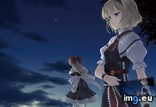 Tags: 1920x, alice, blonde, blue, bow, clouds, dress, eyes, hair, margatroid, night, rokuwata, shanghai, short, sky, stars, tomoe, touhou (Pict. in Anime Wallpapers 1920x1080 (HD manga))